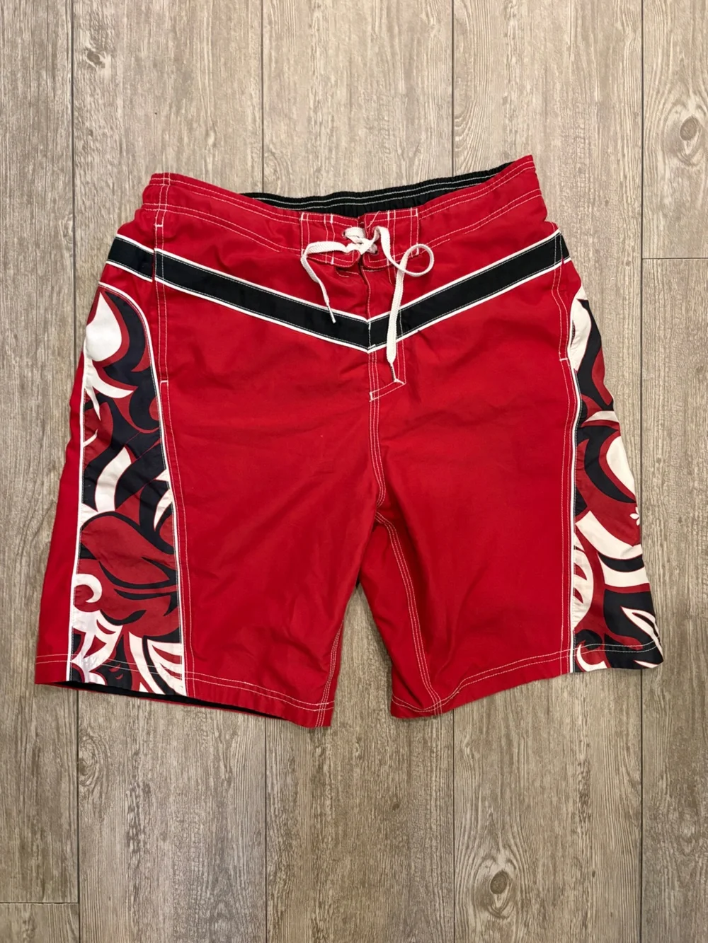 Vintage Speedo Red Tribal Y2K Board Shorts Swim Trunks